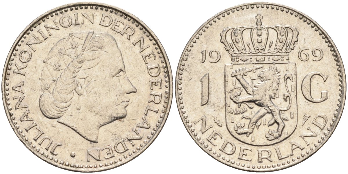 Нидерланды 1 гульден 1969 Юлиана (1948-1980) KM 184а никель 4171-114