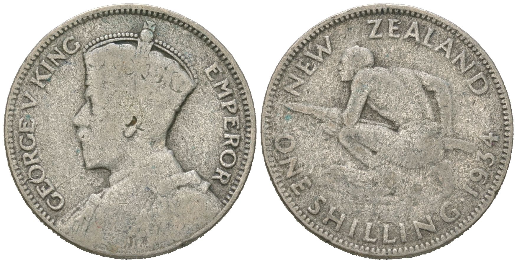 Новая Зеландия 1 шиллинг 1934 Георг V (1910-1936), абориген KM 3 серебро 4620-233