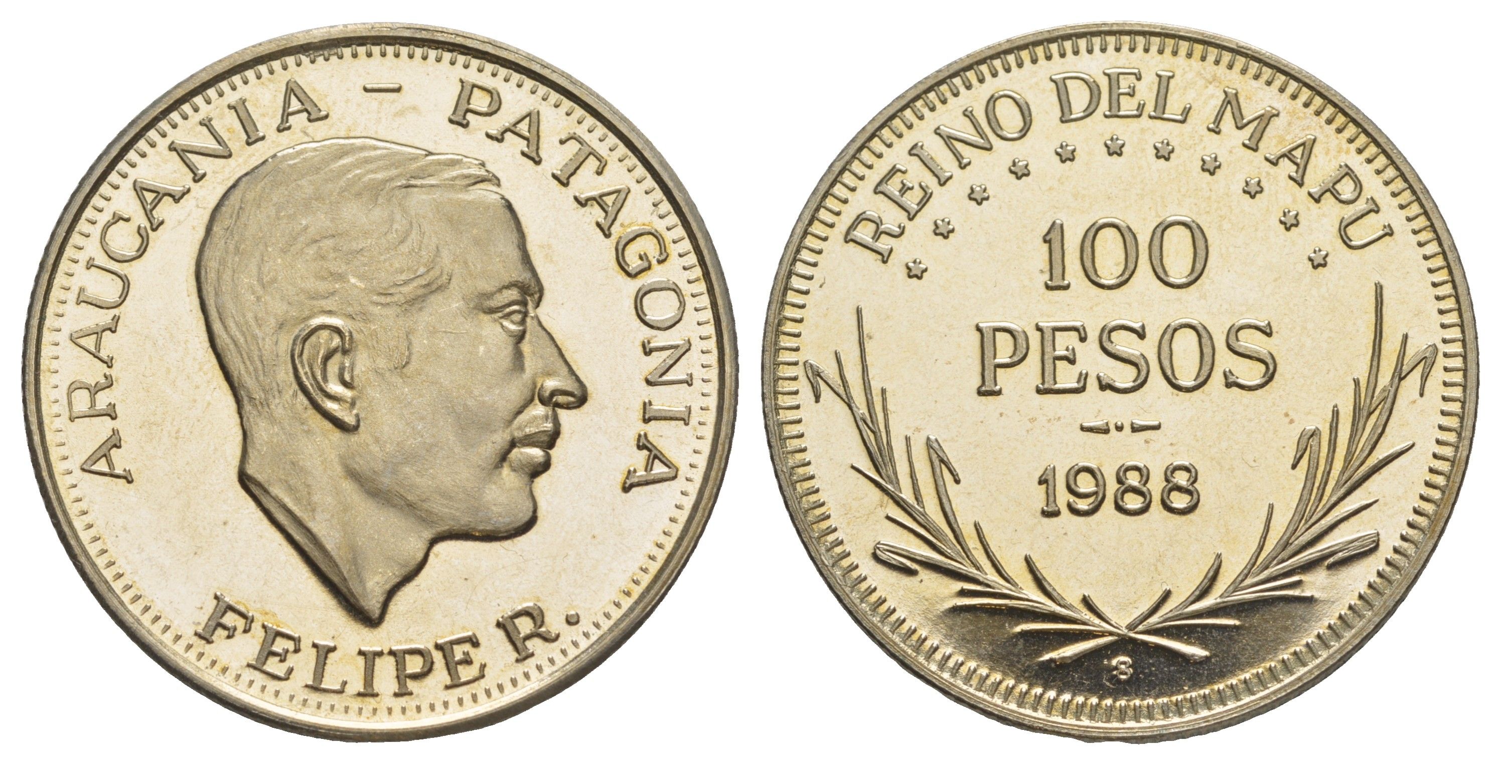 Араукания и Патагония 100 песо 1988 Филипп I ( 1951-2014 ) X 22 медно-никель 1521-945