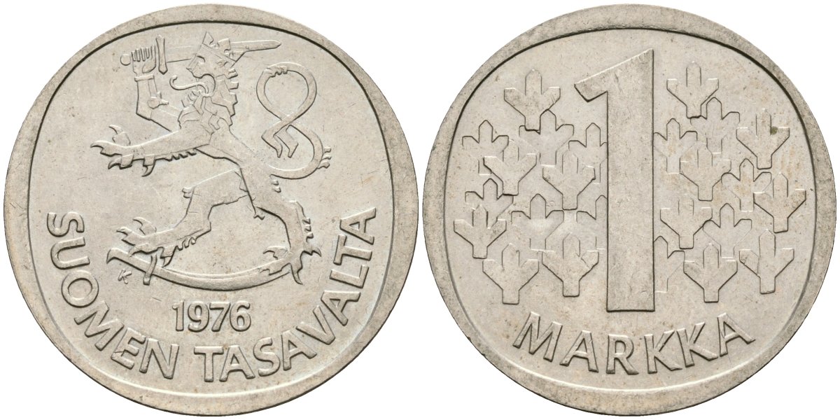 Финляндия 1 марка 1976 К KM 49а медно-никель UNC 4582-1243