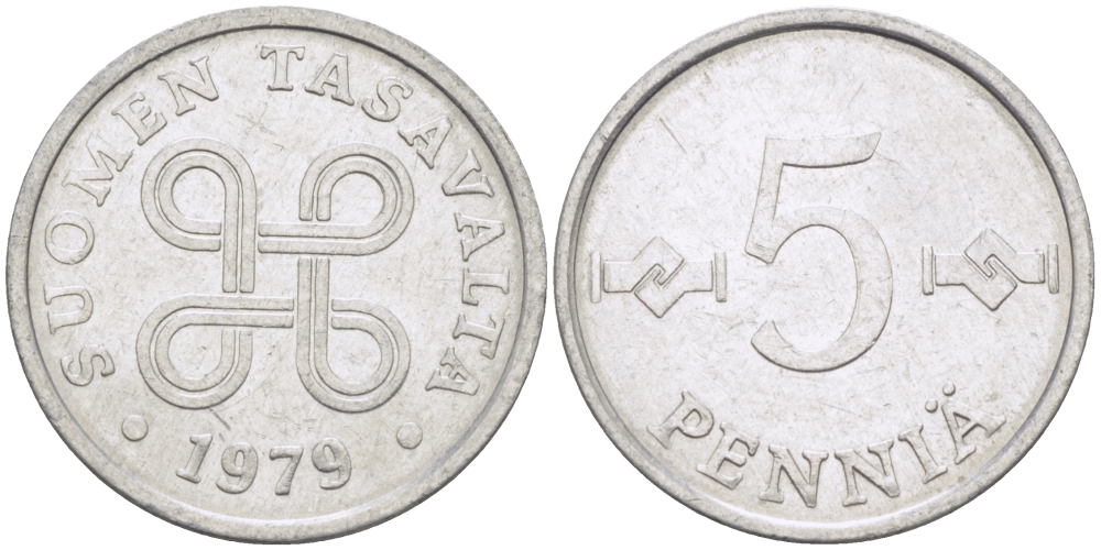 ФИНЛЯНДИЯ 5 ПЕННИ 1979 KM 45а алюминий 100-165