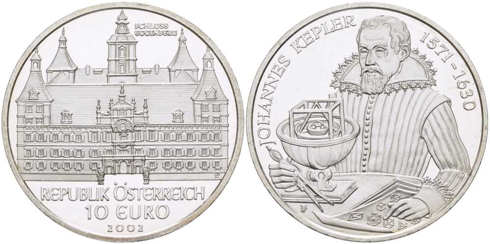 Австрия 10 евро 2002 замок Эггенберг, Иоганн Кеплер KM 3099 серебро PROOF 1068-2-62