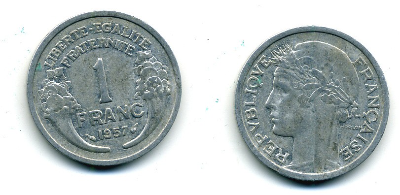 ФРАНЦИЯ 1 ФРАНК 1957 В KM 885а.2 алюминий 84-522