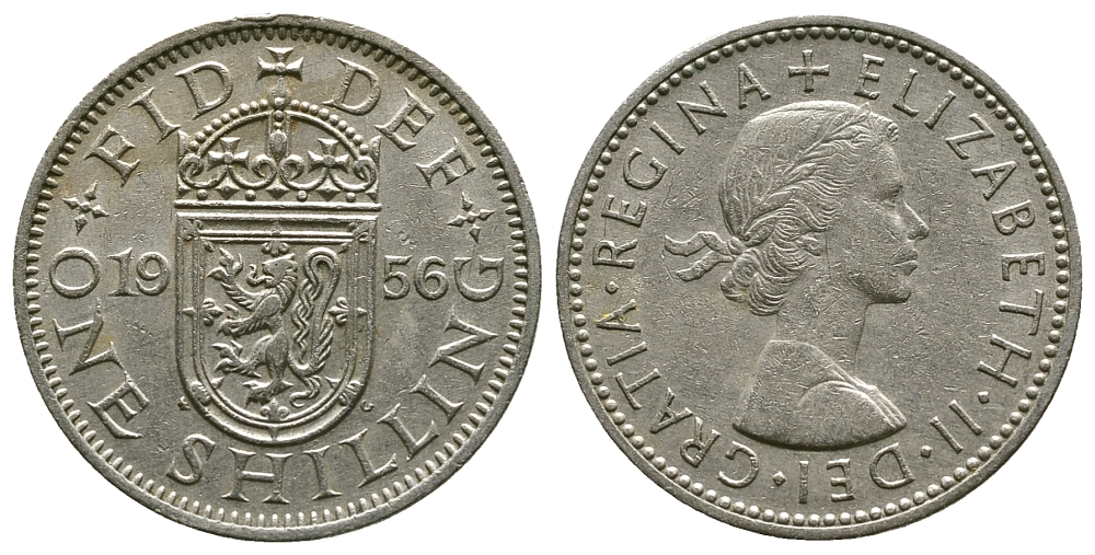 Великобритания 1 шиллинг 1956 Елизавета II (1952-2022), Шотландский герб KM 905, Spink 4148 медно-никель 4384-616