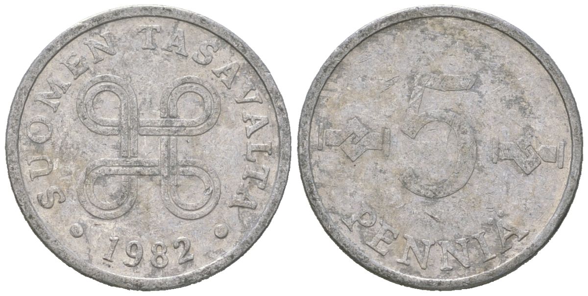 Финляндия 5 пенни 1982 KM 45a алюминий 4618-515