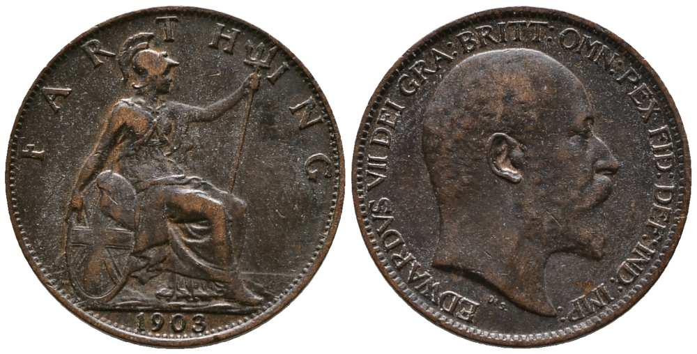 Великобритания 1 фартинг 1903 Эдуард VII (1901-1910), KM 792, Spink 3992 бронза 117-412