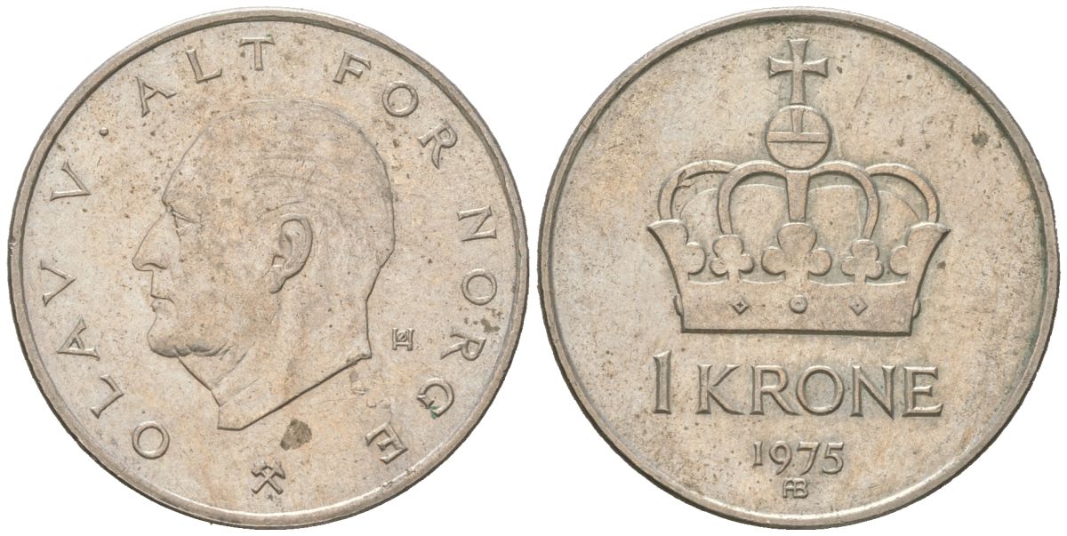 Норвегия 1 крона 1975 Улаф V (1958-1991) KM 419 медно-никель aUNC 4616-1024