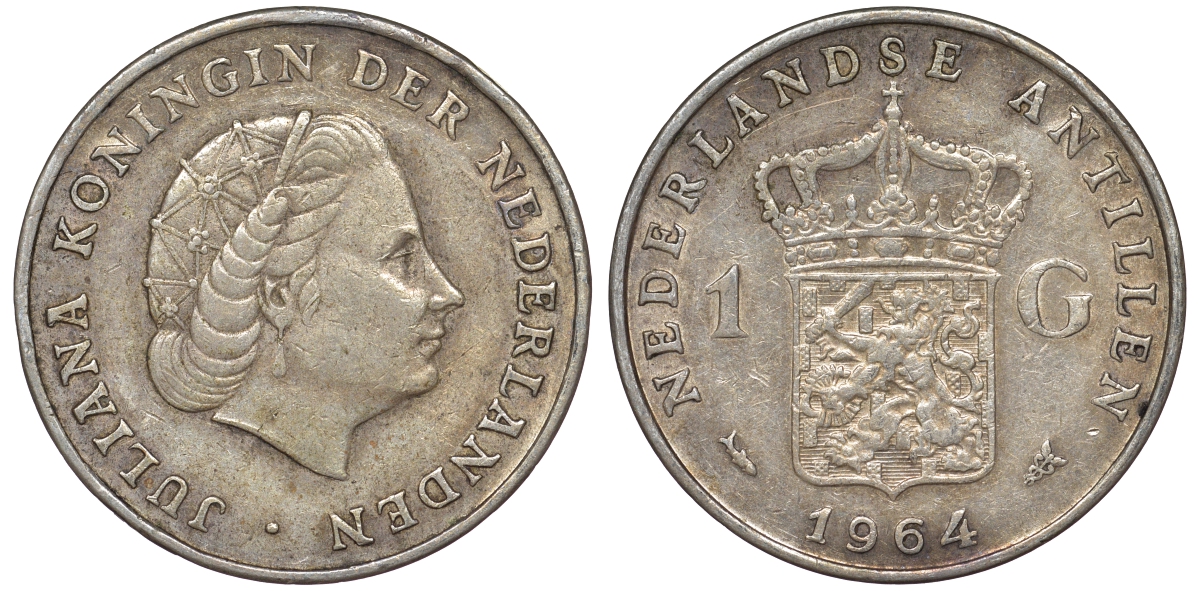 Нидерландские Антилы 1 гульден 1964 Юлиана (1948-1980) KM 2 серебро 36-1034