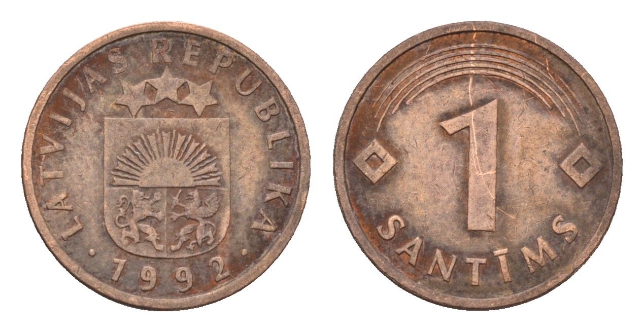 Латвия 1 сантим 1992 KM 15 сталь плакированная медью 105-311