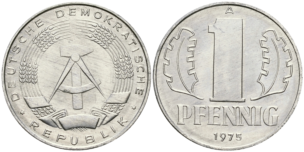ГДР 1 ПФЕННИГ 1975 А KM 8.1 алюминий 4396-817