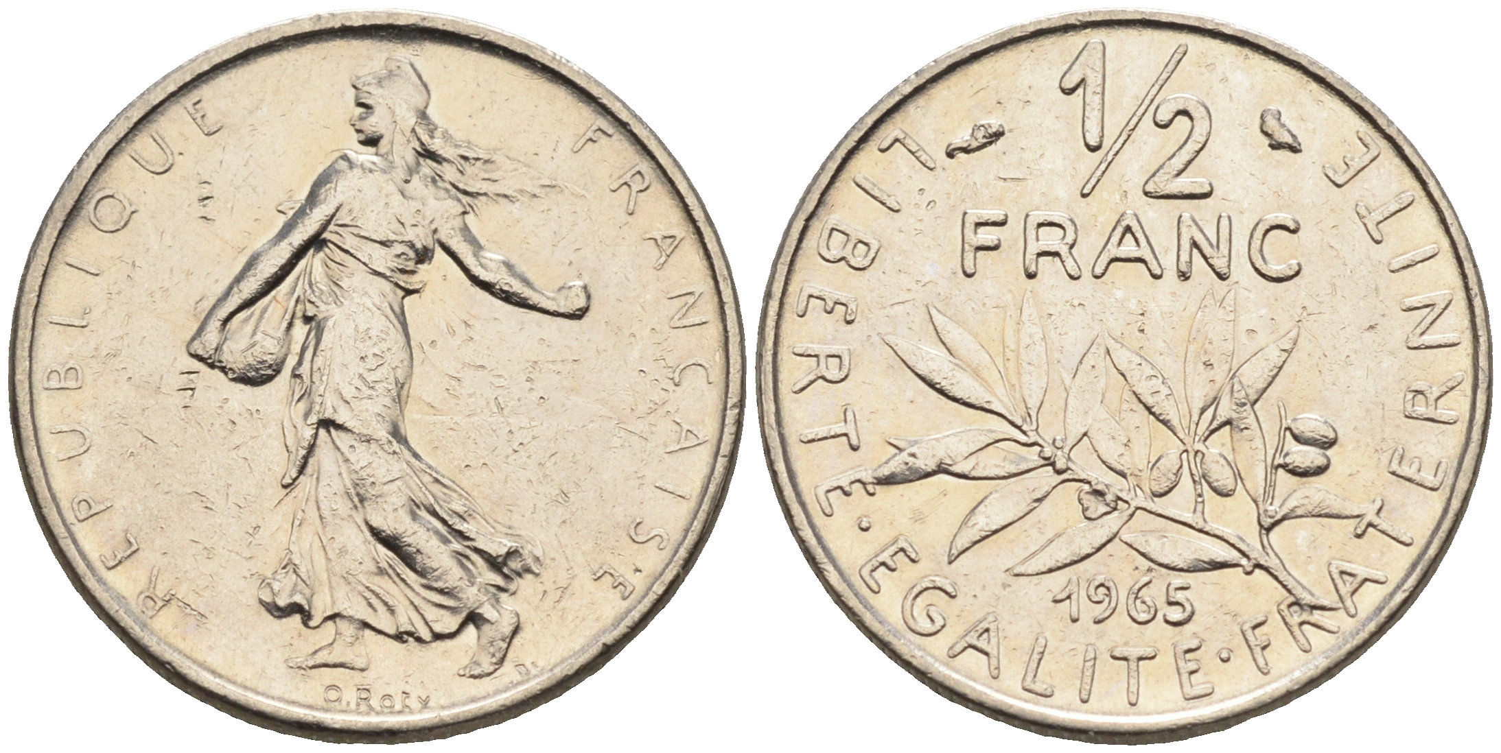 Франция 1/2 франка 1965 сеятель KM 931, Le Franc 198.3 никель    4169-143