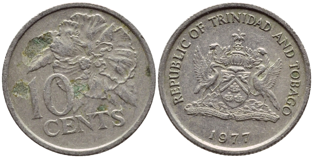 Тринидад и Тобаго 10 центов 1977 цветок гибискуса KM 31 медно-никель 4396-859