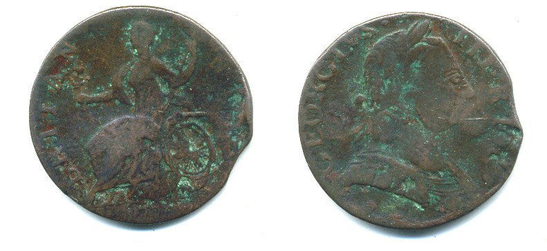 Великобритания 1/2 пенни 1772 Георг III (1760-1820) KM 601, Spink 3774 медь 4383-924