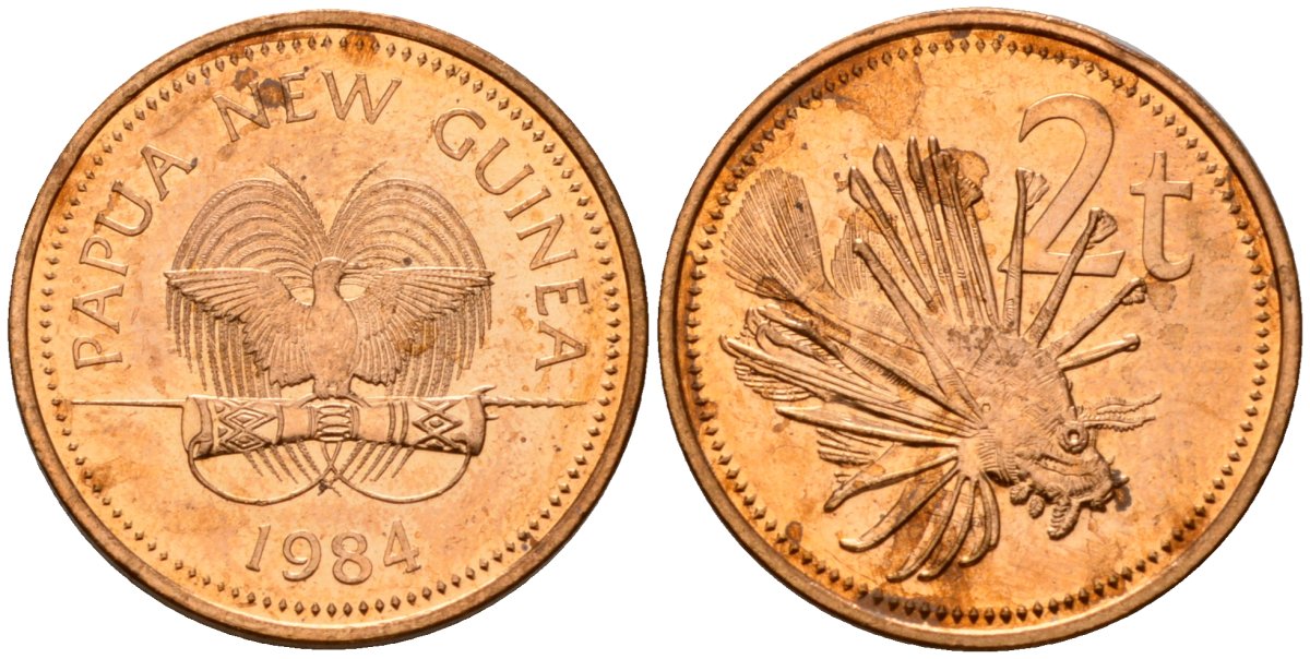 Папуа-Новая Гвинея 2 тойя 1984 Елизавета II (1953-) KM 2 бронза 4573-1116