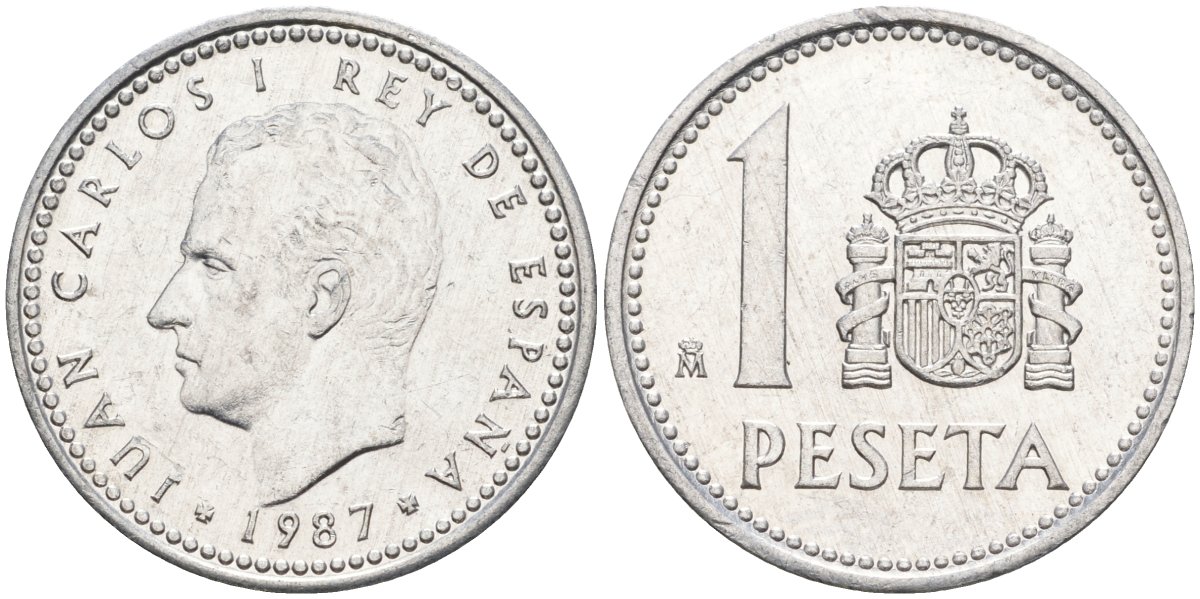 Испания 1 песета 1987 M, Хуан Карлос I (1975-2014) KM 821 алюминий 4402-932