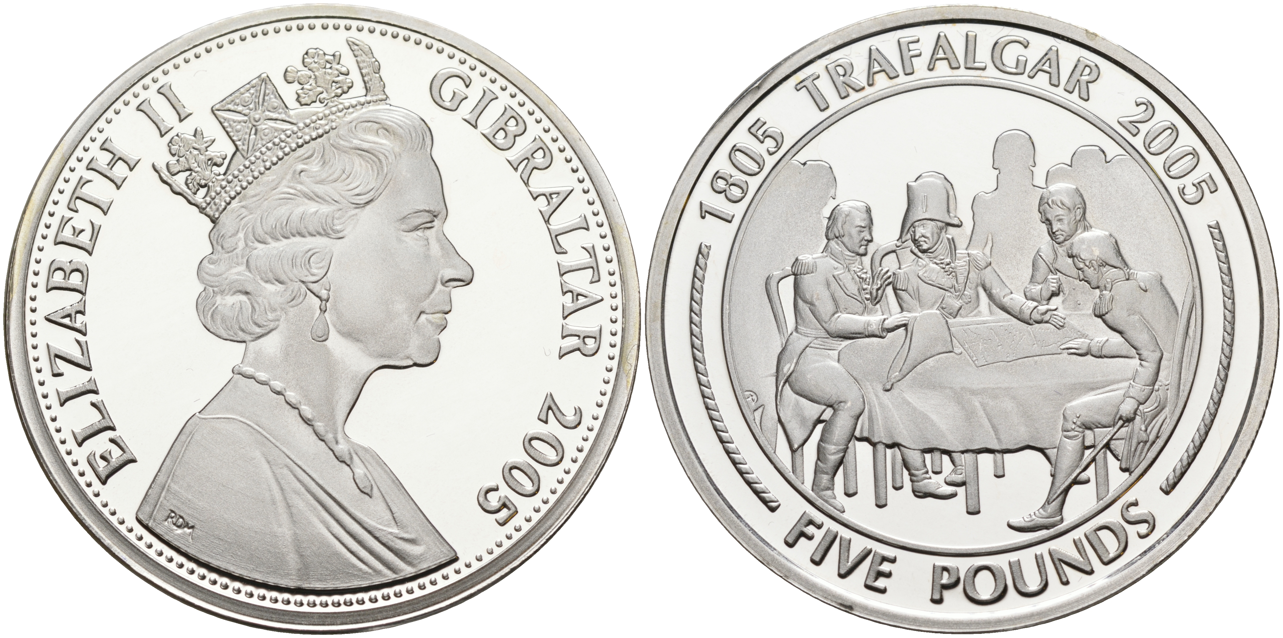 Гибралтар 5 фунтов 2005 Трафальгарское сражение, генеральский совет серебро PROOF 1095-1-62