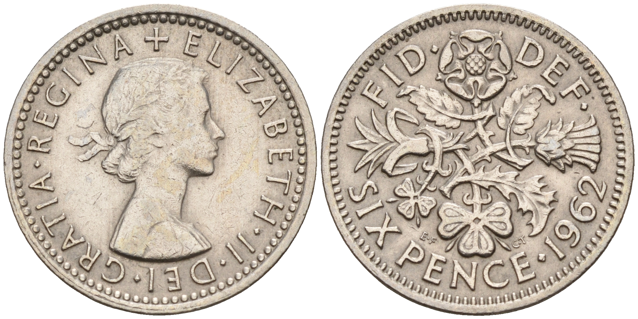 Великобритания 6 пенсов 1962 Елизавета II (1952-2022) KM 903, Spink 4149 медно-никель    4152-1211