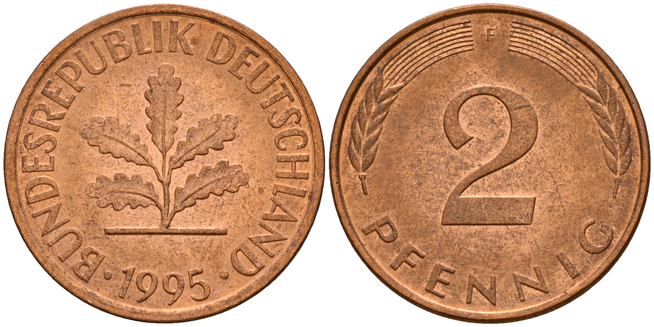 ФРГ 2 пфеннига 1995 F J.381a, KM 106a сталь плакированная медью    4598-937