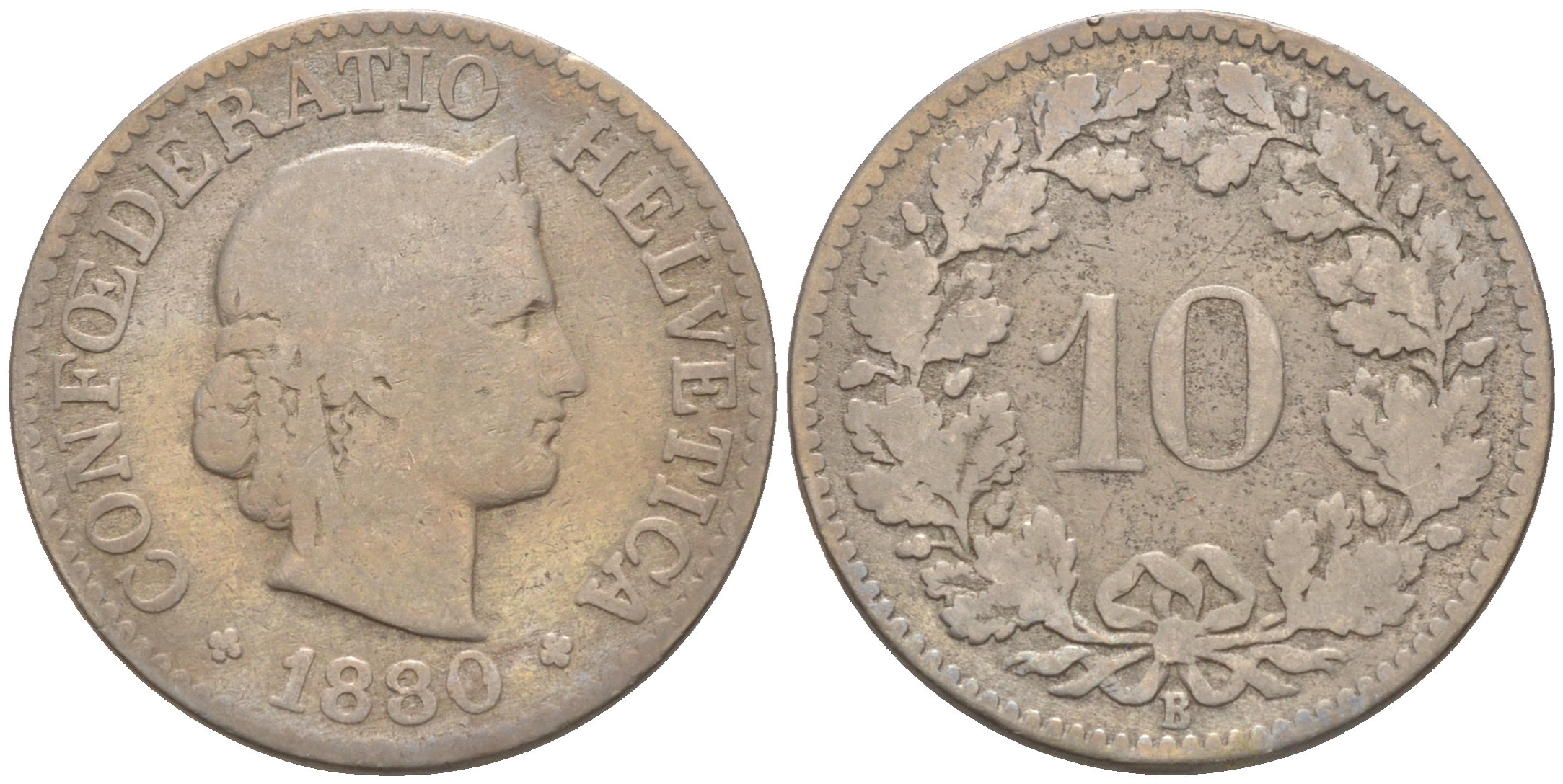 Швейцария 10 раппенов 1880 В KM 27 медно-никель 188-366