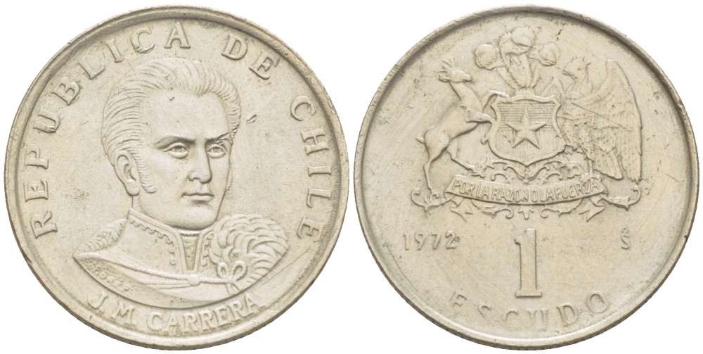 Чили 1 эскудо 1972 Хосе Мигель Каррера KM 197 медно-никель 4519-551