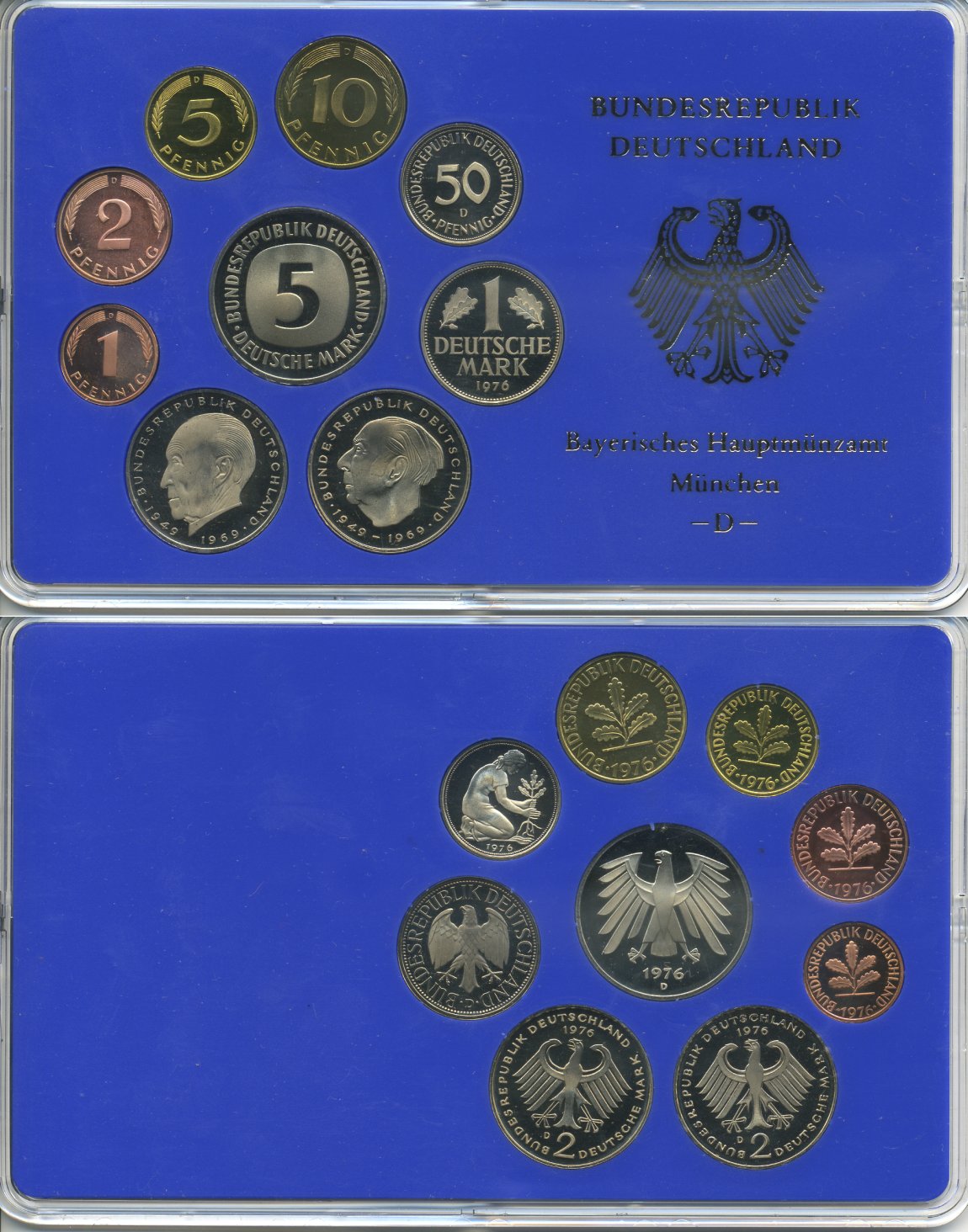 ФРГ набор из 9 монет 1976 D, официальный государственный набор, в пластике    PROOF  3540-3-1