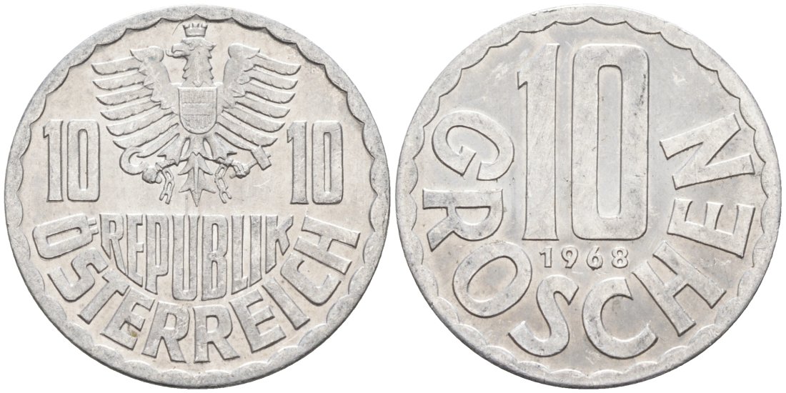 Австрия 10 грошей 1968 KM 2878 алюминий 4567-366