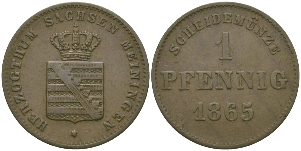 Саксен-Мейнинген 1 пфенниг 1865 Бернгард II (1803-1866) KM 170 медь 99-628