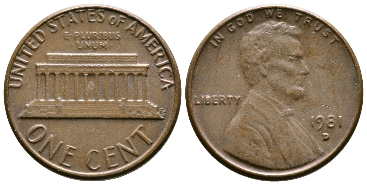 США 1 цент 1981 D, Линкольн KM 201 медь цинк    4608-361