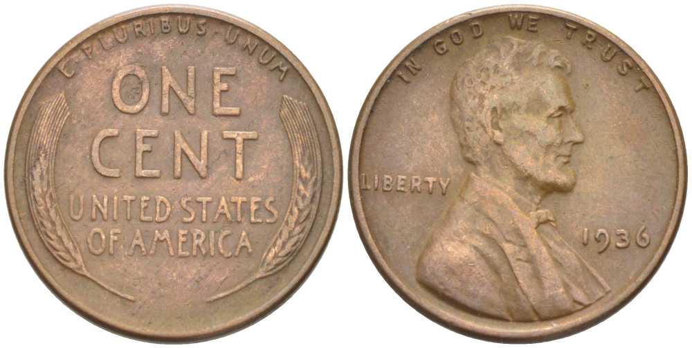 США 1 ЦЕНТ 1936 ЛИНКОЛЬН KM 132 бронза 218-353