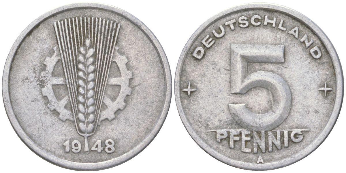 ГДР 5 пфеннигов 1948 A KM 2 алюминий 4613-938