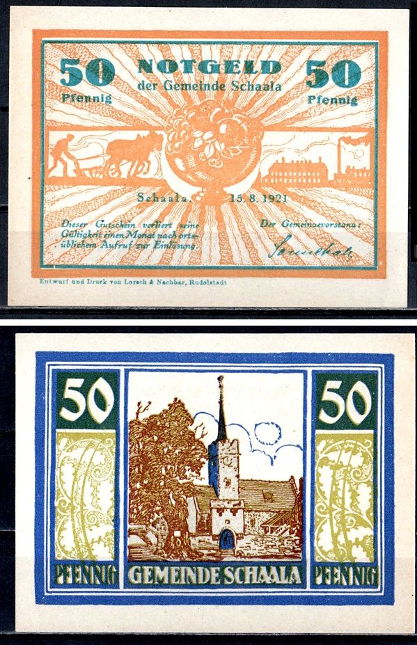 Шаала (Тюрингия) 50 пфеннигов 1921 Mehl Grabowski 1170.1-3/3 бумага UNC (пресс) 7556-68-3-3