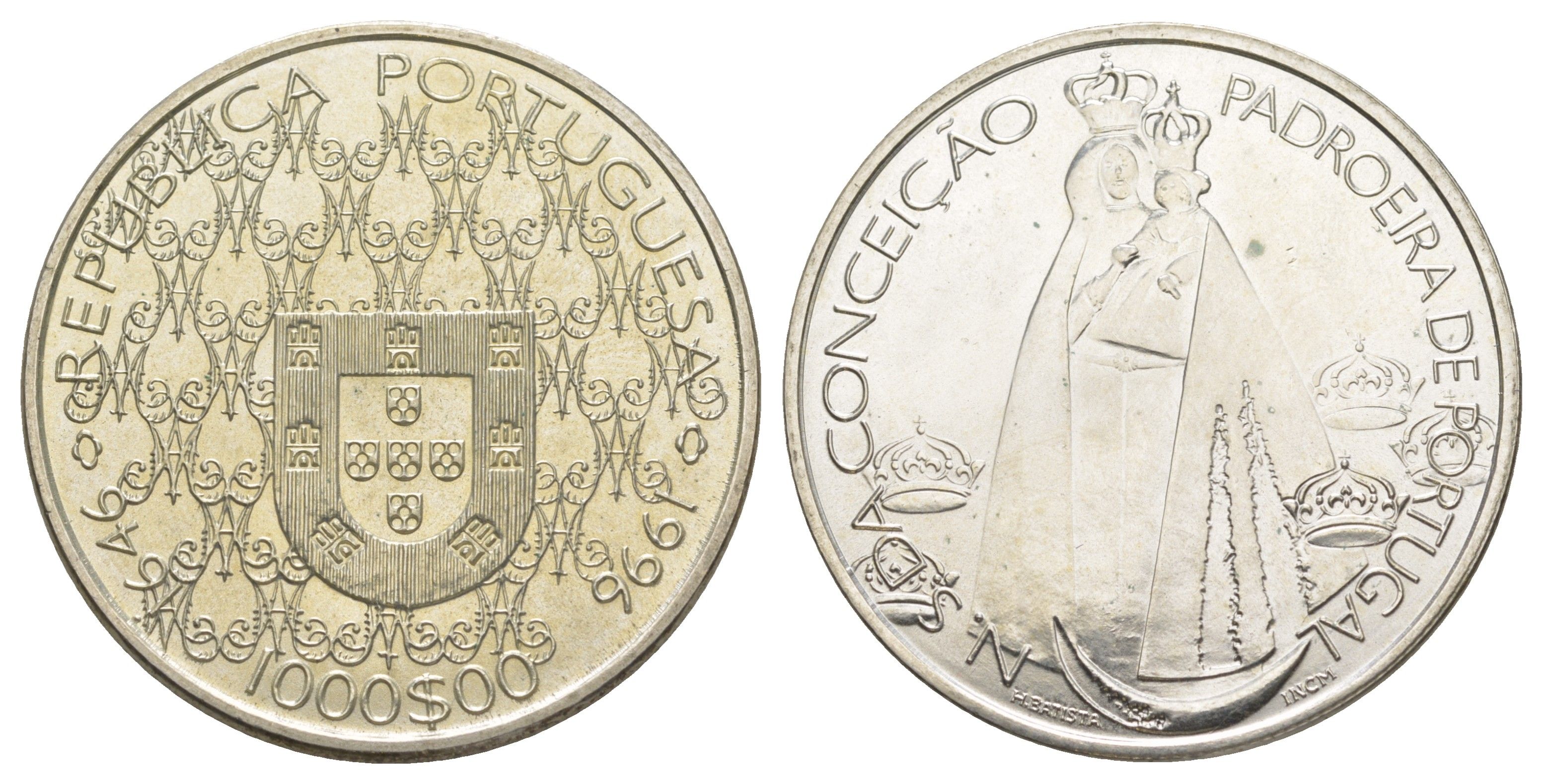 Португалия 1000 эскудо 1996 Дева Мария - Покровительница Португалии KM 696 серебро BU 1088-1-51