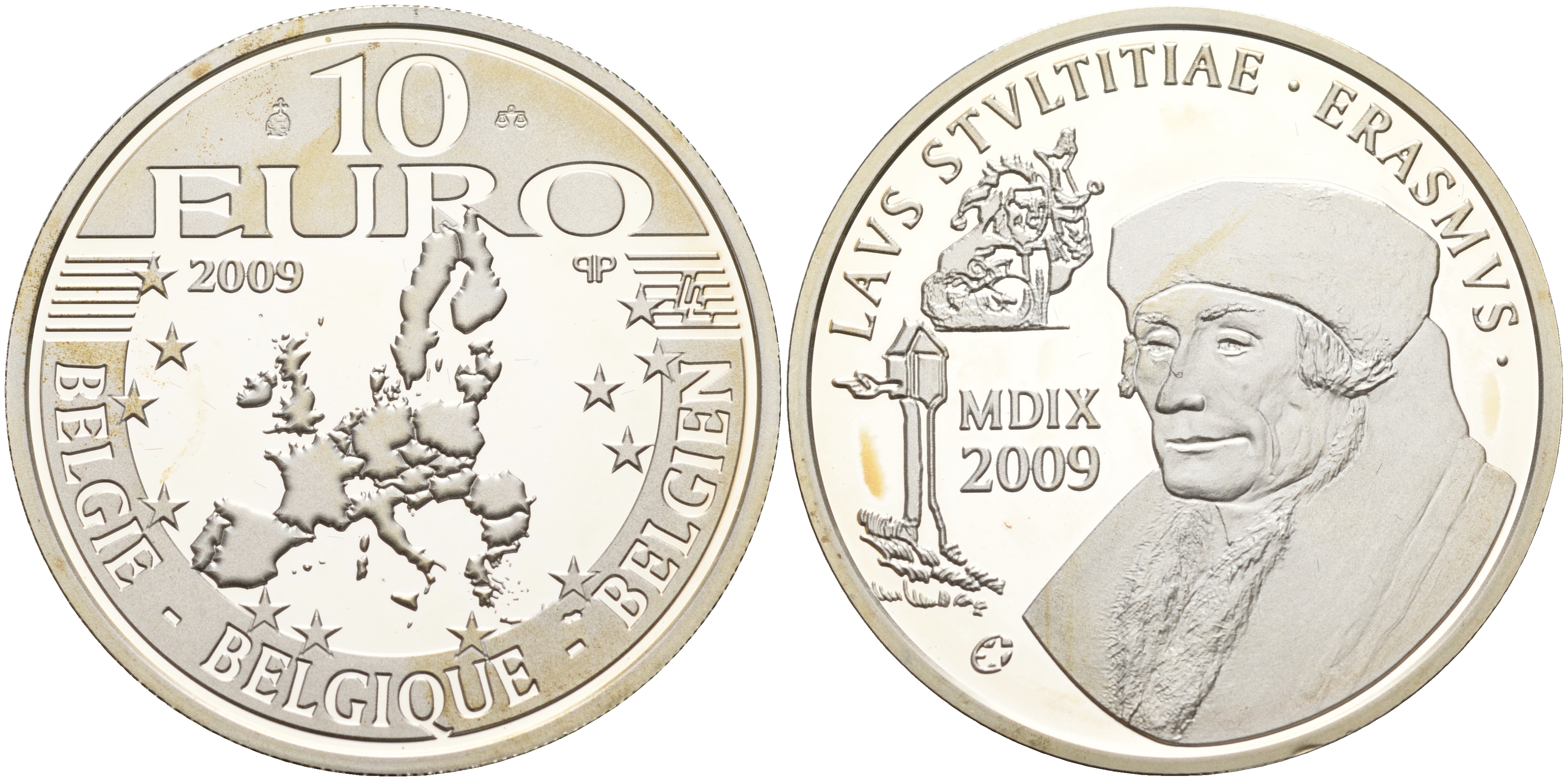 Бельгия 10 евро 2009 Эразм Роттердамский KM 285 серебро PROOF 06-266-13