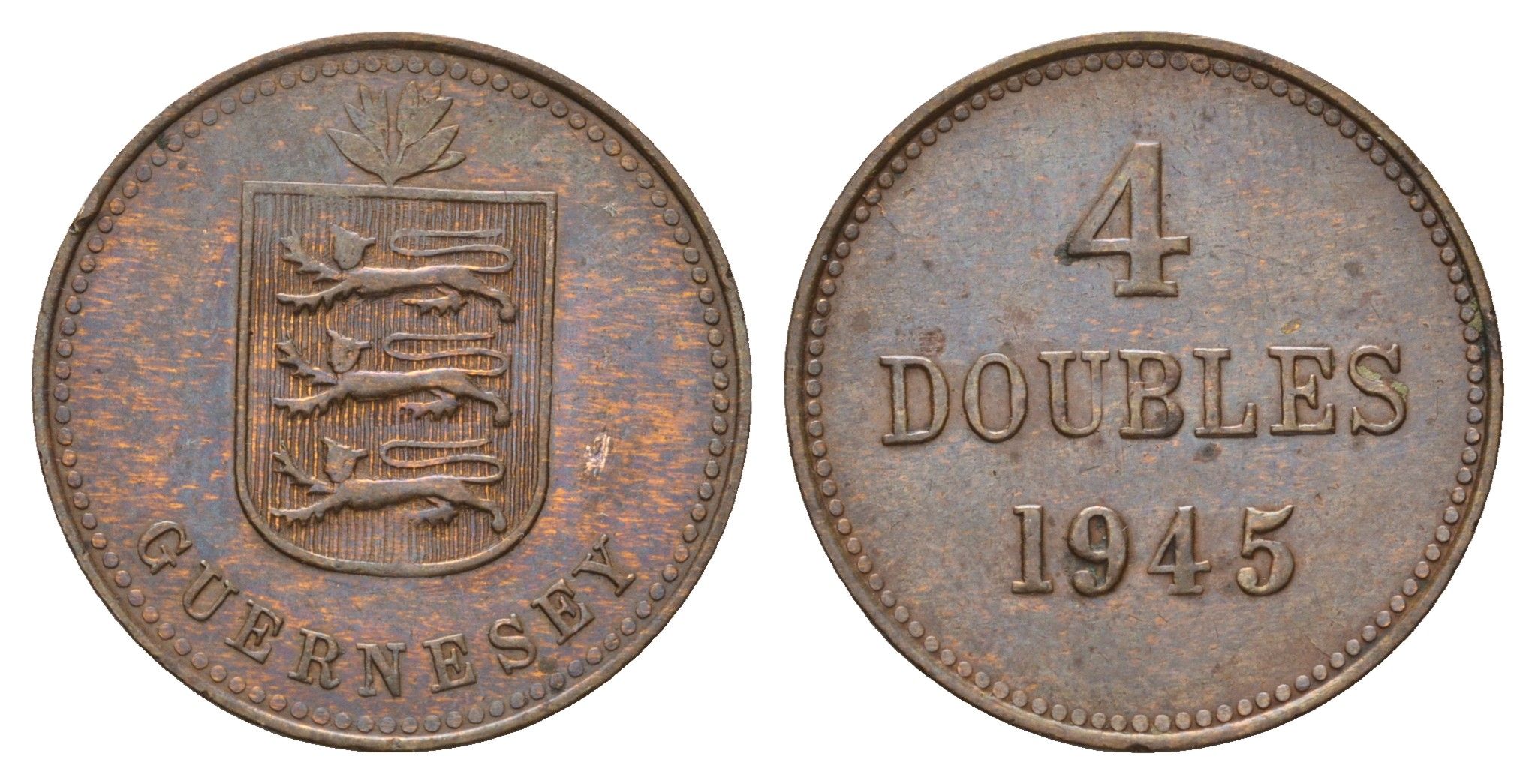 Гернси 4 дабла (дубля) 1945 KM 13 бронза 4122-444