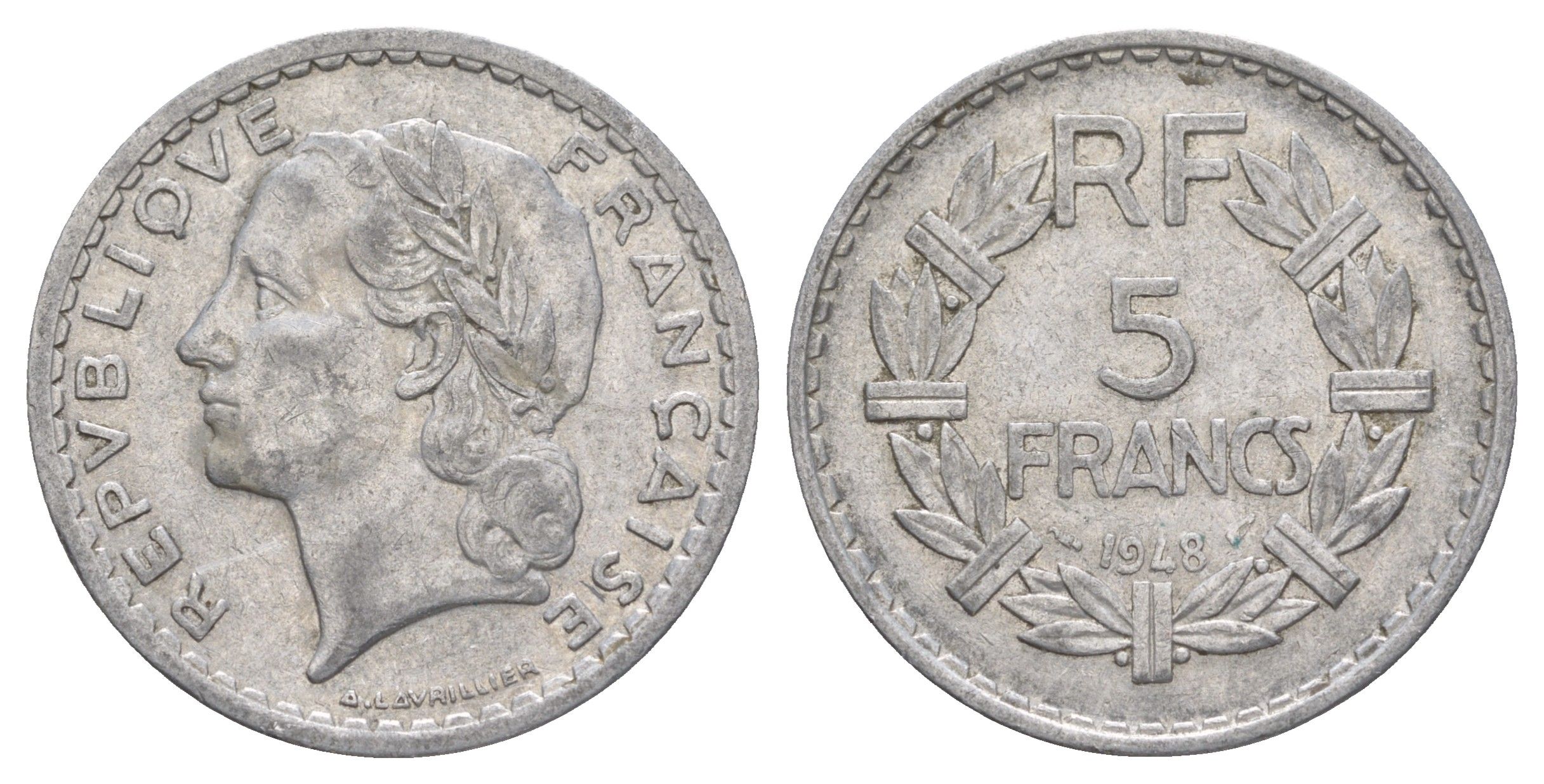 Франция 5 франков 1948 KM 888b алюминий 4385-334