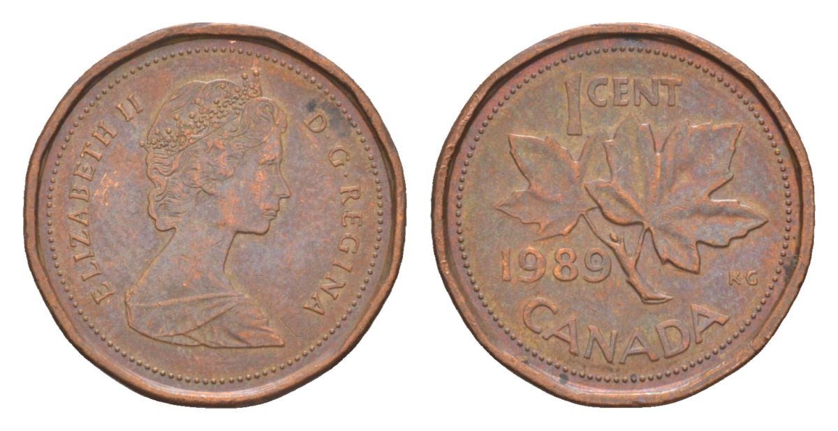 Канада 1 цент 1989 Елизавета II (1952-2022), кленовый лист KM 132 бронза 4630-569