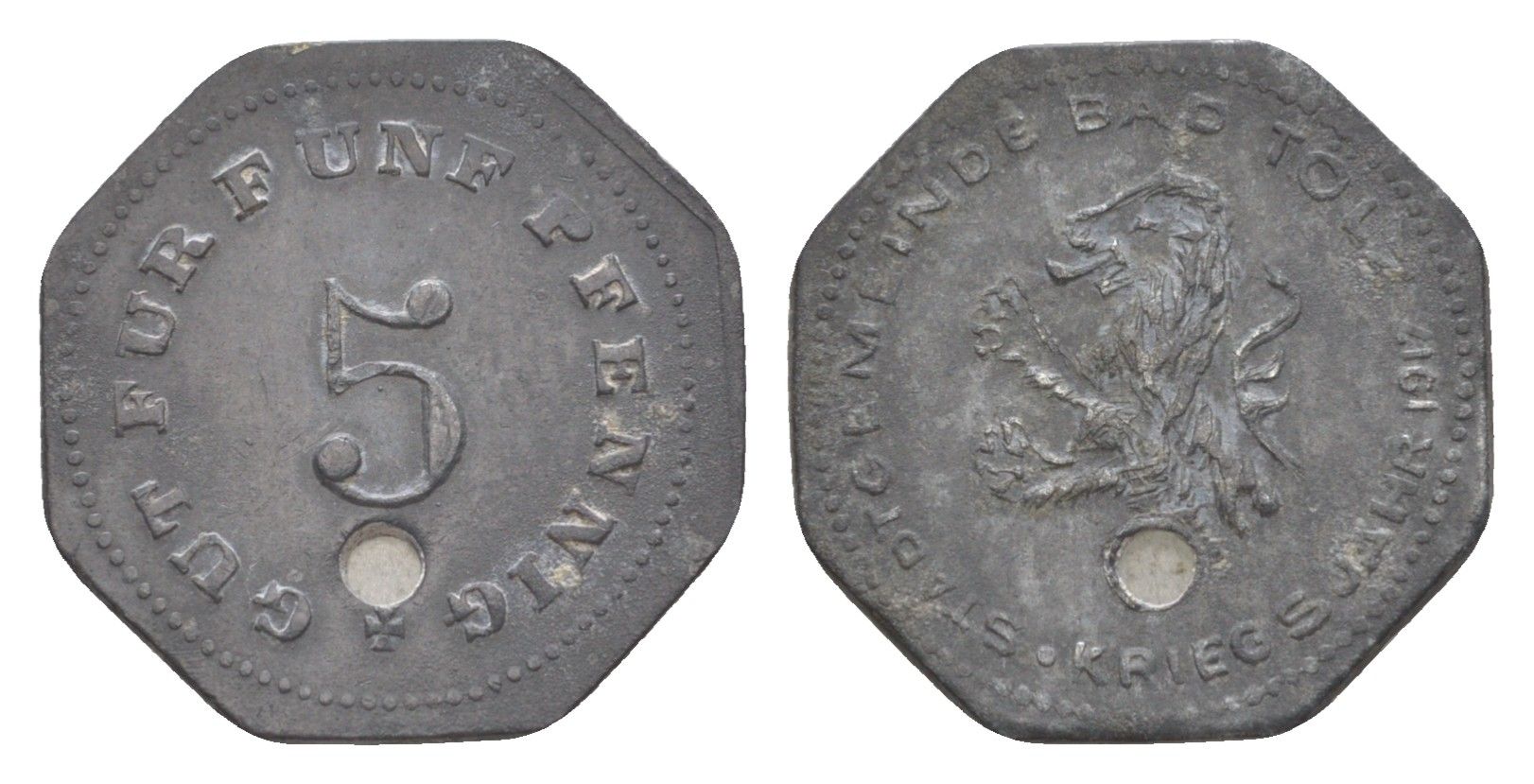 Бад-Тельц 5 пфеннигов 1917 Funck 541.2, Men18 31352.2 цинк 4639-142