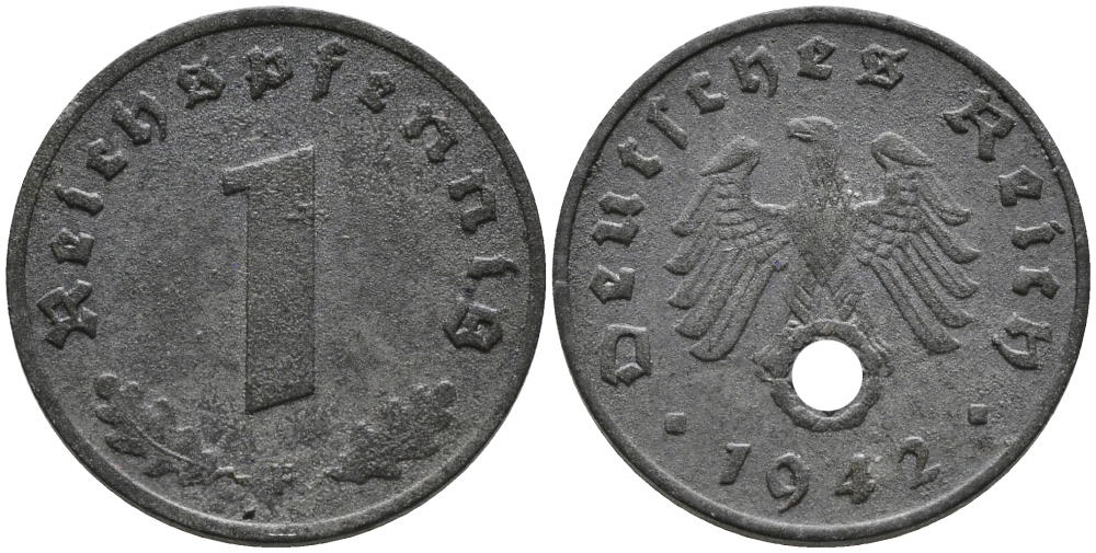 ГЕРМАНИЯ 1 РЕЙХСПФЕННИГ 1942 F KM 97, J.369 цинк 96-743