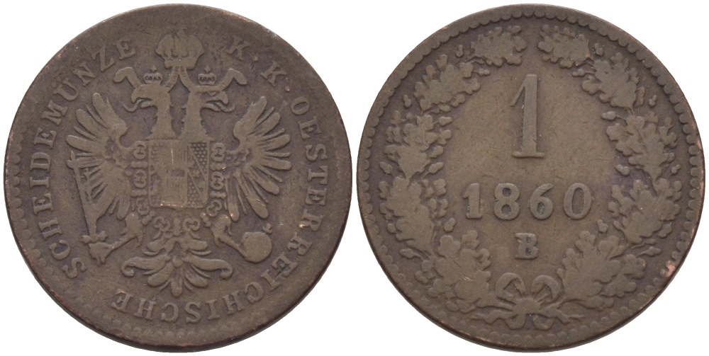АВСТРИЯ 1 КРЕЙЦЕР 1860 В KM 2186 медь 100-131