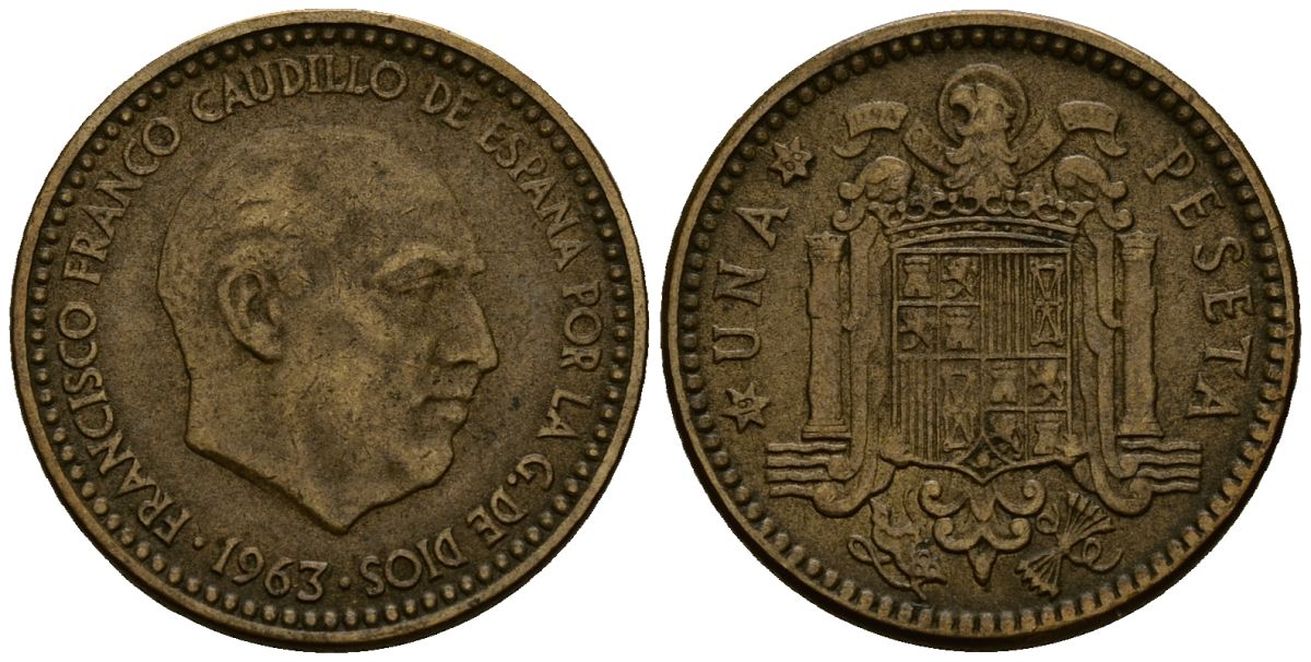Испания 1 песета 1963 Франсиско Франко (1939-1975) KM 775 алюминиевая бронза 4176-315