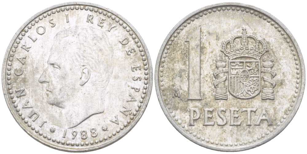 ИСПАНИЯ 1 ПЕСЕТА 1988 ХУАН КАРЛОС I (1975-) KM 821 алюминий 213-145