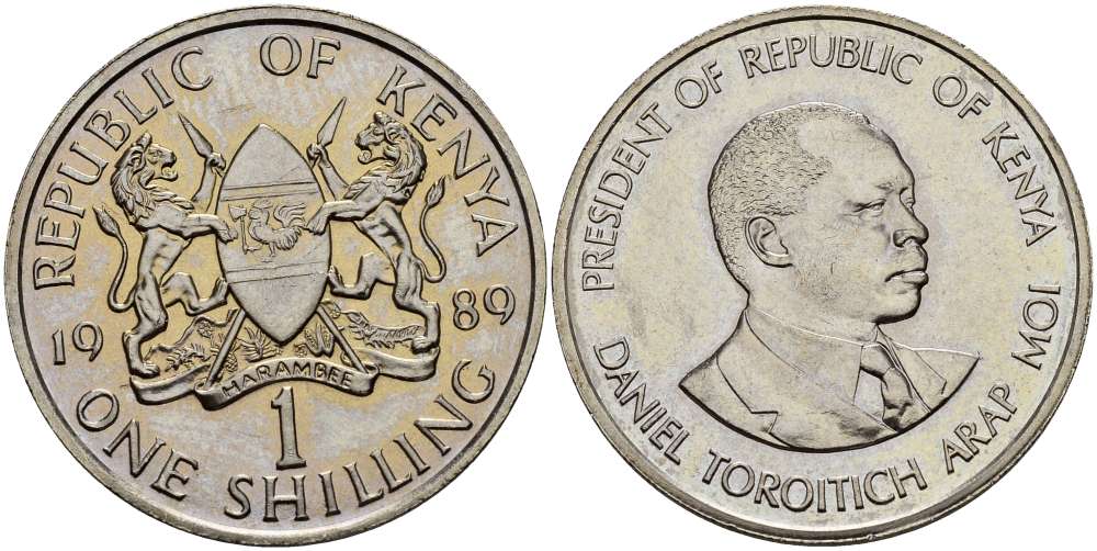 Кения 1 шиллинг 1989 Дэниэл арап Мои KM 20 медно-никель XF-UNC 4512-224