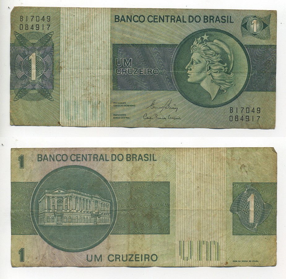 БРАЗИЛИЯ 1 КРУЗЕЙРО 1980 СЕРИЯ В 17049, ПОДПИСЬ 20, ГОЛОВА СВОБОДЫ Pick 191Ac бумага 6289-26-1-1