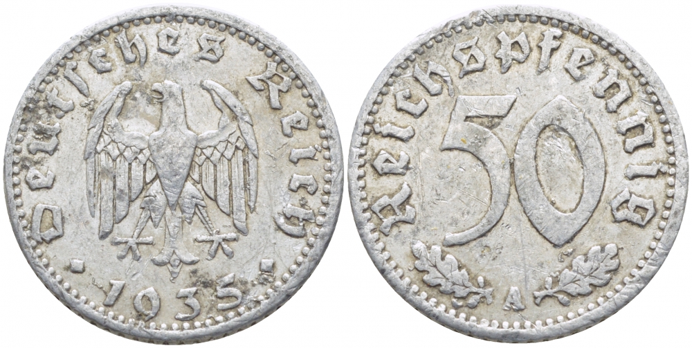 Германия 50 рейхспфеннигов 1935 А KM 87, J.368 алюминий 3856-753