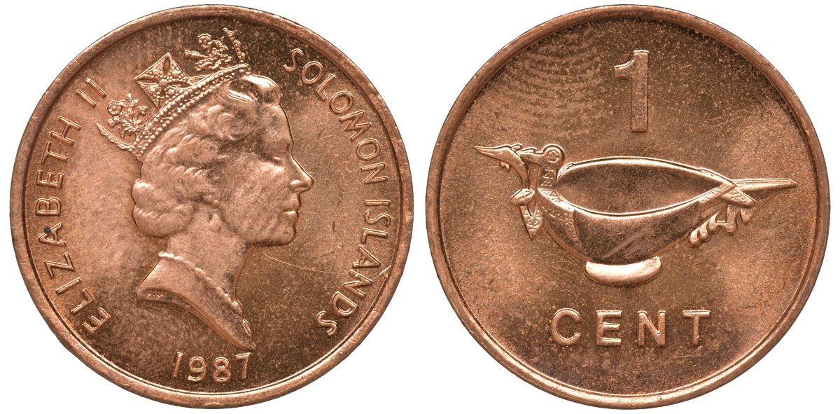 Соломоновы острова 1 цент 1987 Елизавета II (1953-) KM 24 сталь плакированная бронзой aUNC 4602-931