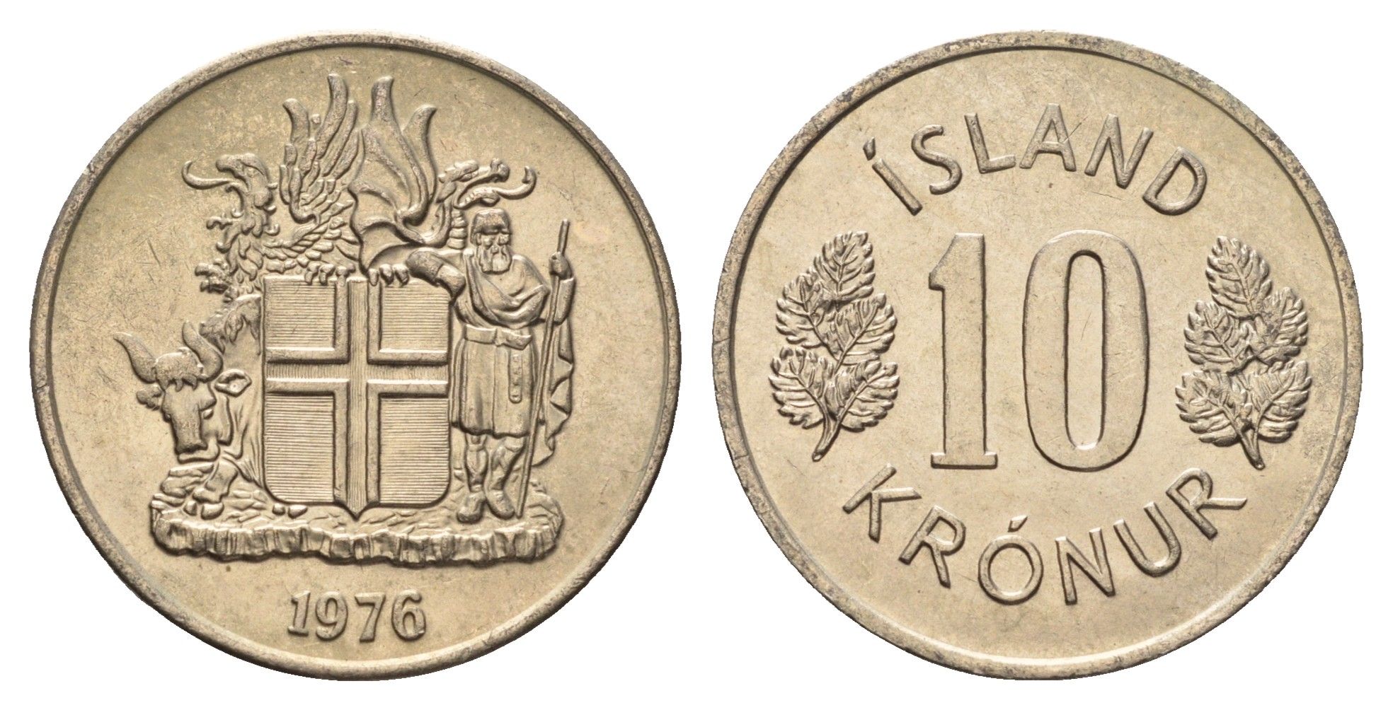 Исландия 10 крон 1976 KM 15 медно-никель UNC 4586-1014