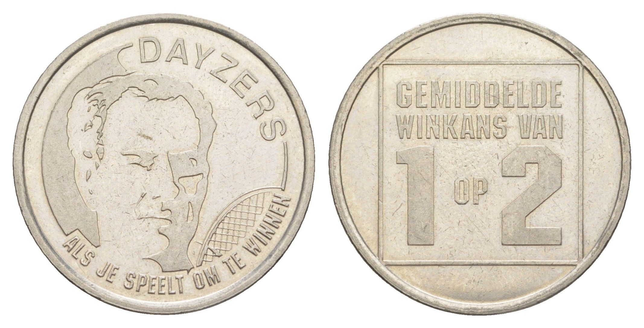 Нидерланды лотерейный жетон DAYZERS - шанс 1 к 2 2011 теннис, еженедельная государственная лотерея Нидерландов, диаметр 27 мм, вес 8,3 гр нержавеющая сталь 4171-235