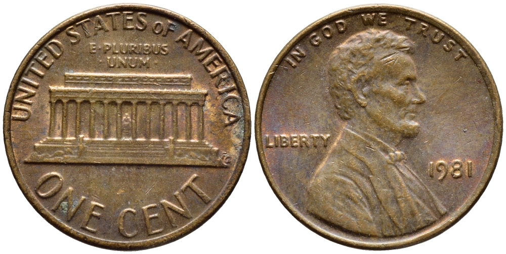 США 1 ЦЕНТ 1981 ЛИНКОЛЬН KM 201 медь цинк 4396-448