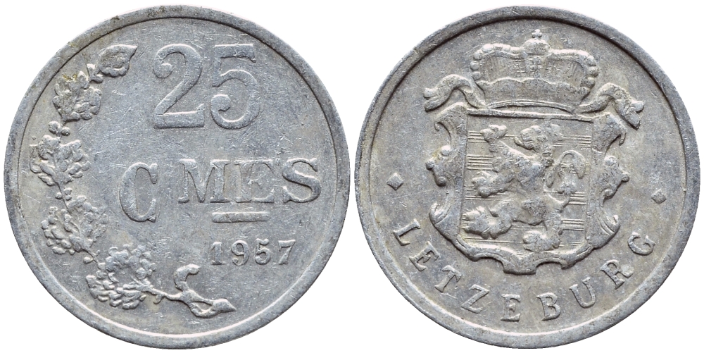 Люксембург 25 сантимов 1957 Шарлотта (1918-1964) KM 45a.1 алюминий 4398-824