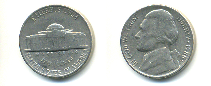 США 5 ЦЕНТОВ 1988 P, ДЖЕФФЕРСОН KM А192 медно-никель 179-741